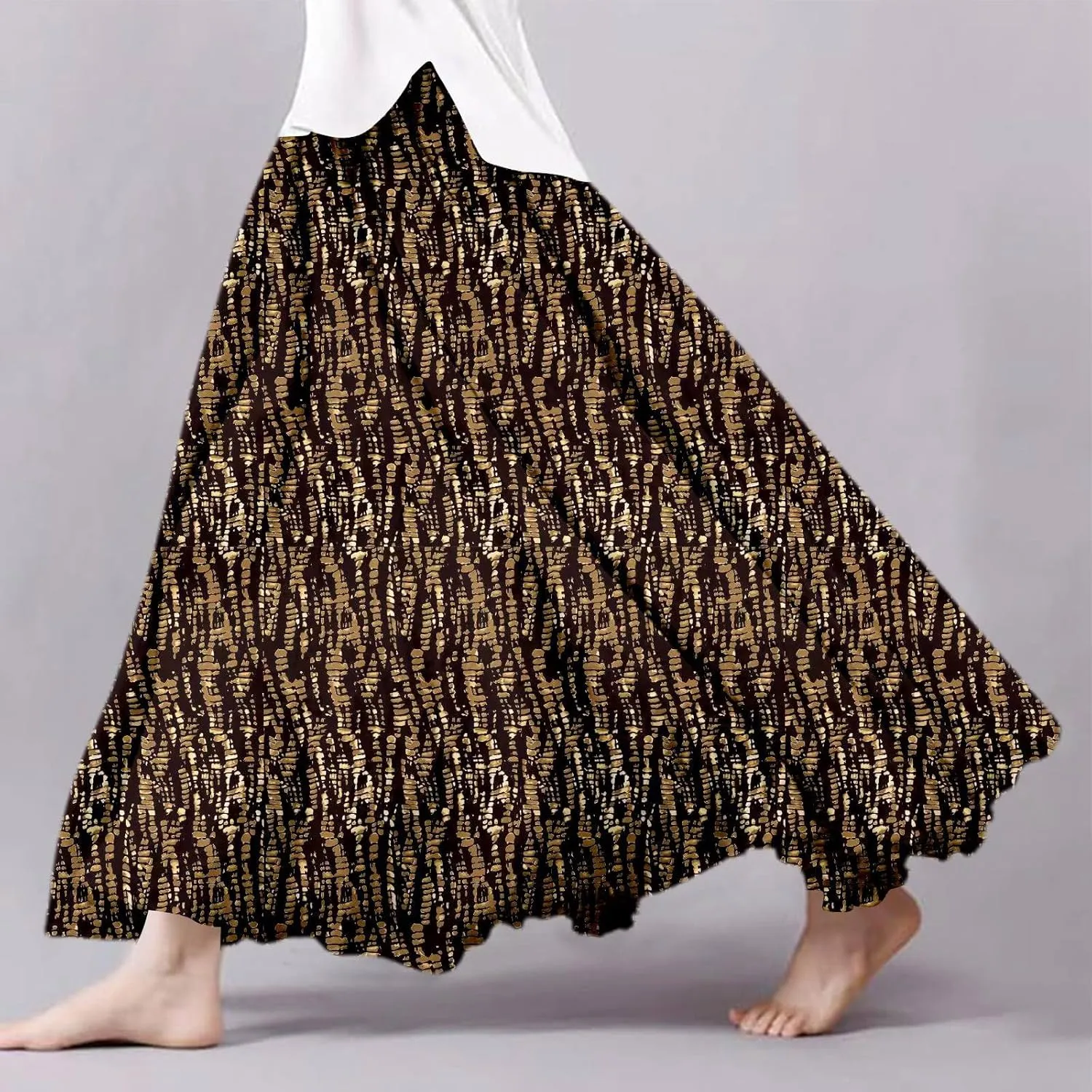Women's Elastic High Waist Retro Pleated A-Line Flared Maxi Skirt Casual Beach Vacation Floral Boho Flowy Dress