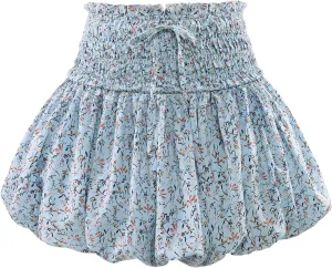 Women's Floral Short Skirt Bubble Mini Skirts Summer Casual Beach Skirt
