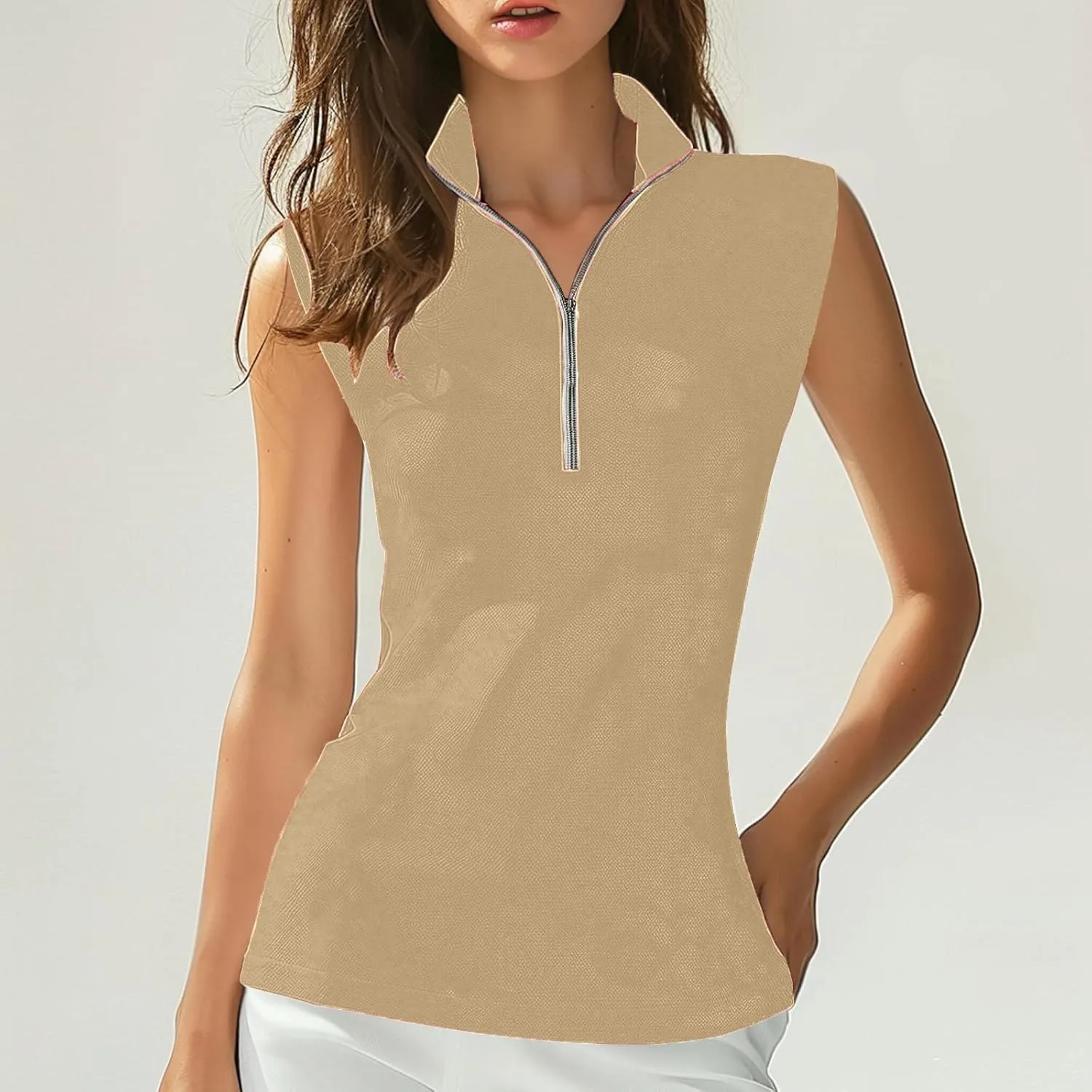 Womens Golf Shirt Tank Tops 1/4 Zip Tennis Tank Tops with Collar Outdoor Lightweight Quick Dry Workout Athletic Tops