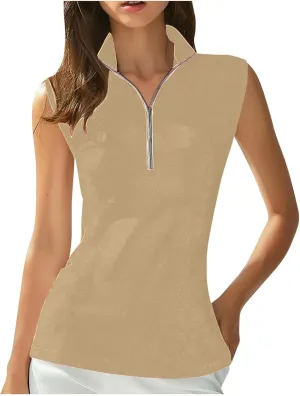Womens Golf Shirt Tank Tops 1/4 Zip Tennis Tank Tops with Collar Outdoor Lightweight Quick Dry Workout Athletic Tops