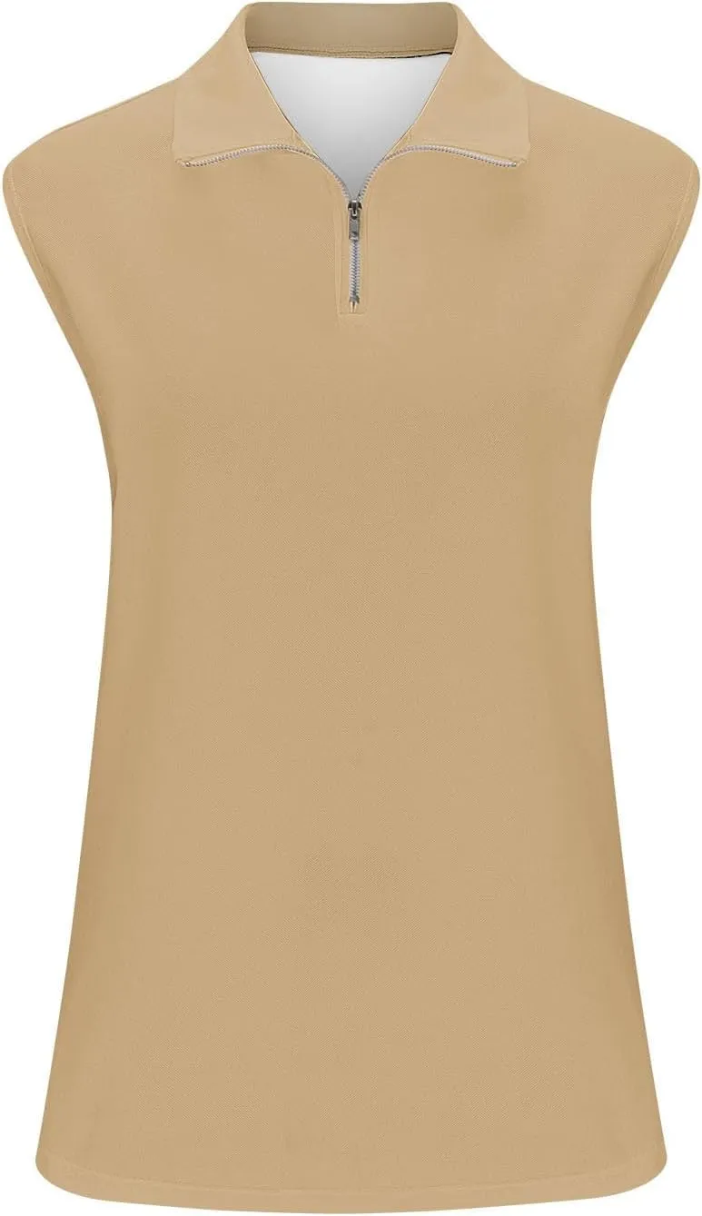Womens Golf Shirt Tank Tops 1/4 Zip Tennis Tank Tops with Collar Outdoor Lightweight Quick Dry Workout Athletic Tops