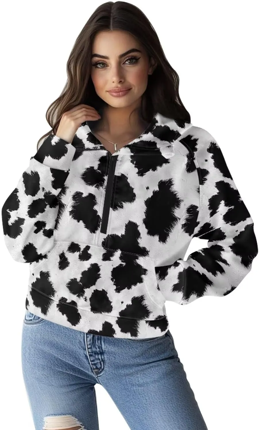 Women's Half Zip Hoodie Causal Raglan Sleeve Pullover Hooded Sweatshirt Cozy Soft Athletic Hoodie
