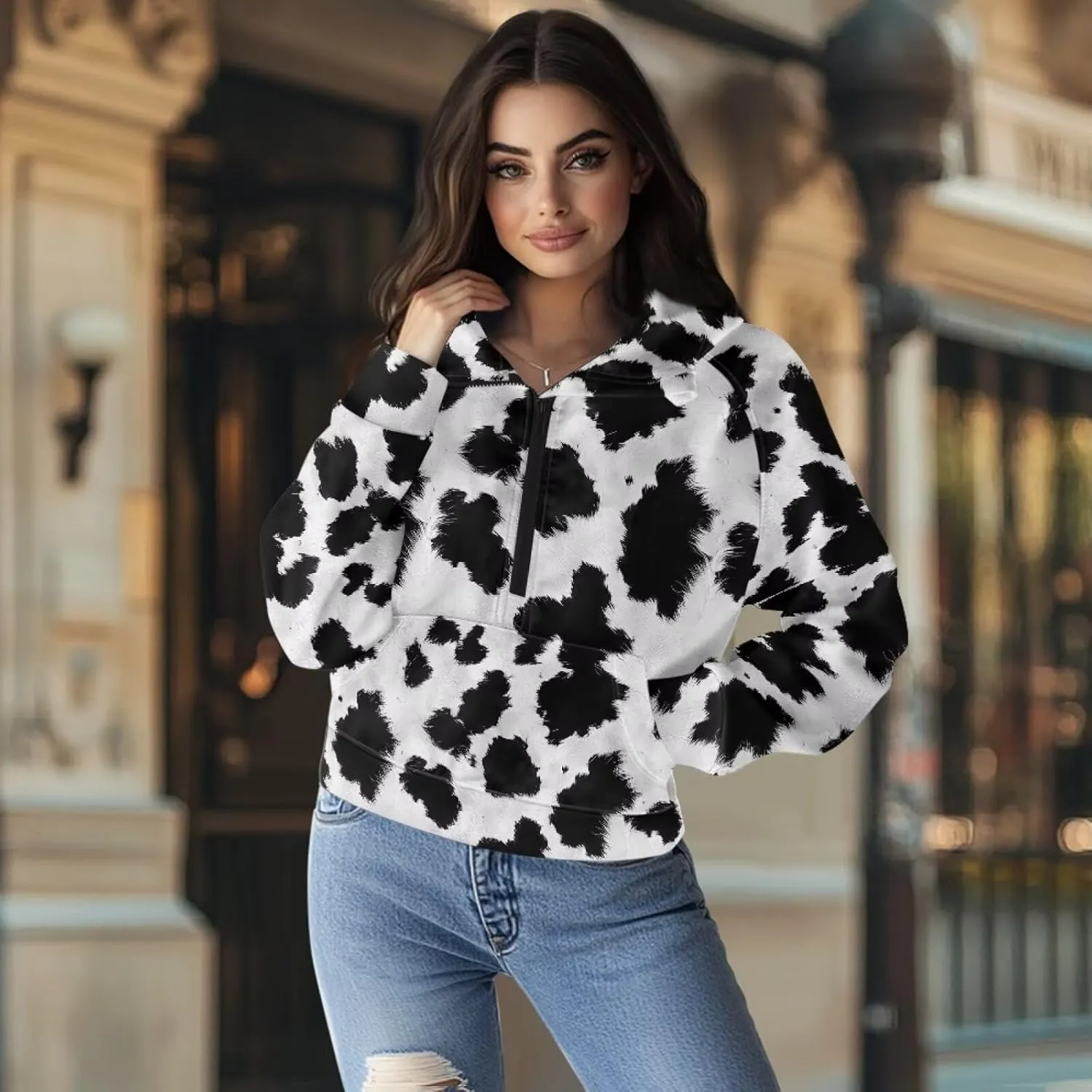 Women's Half Zip Hoodie Causal Raglan Sleeve Pullover Hooded Sweatshirt Cozy Soft Athletic Hoodie