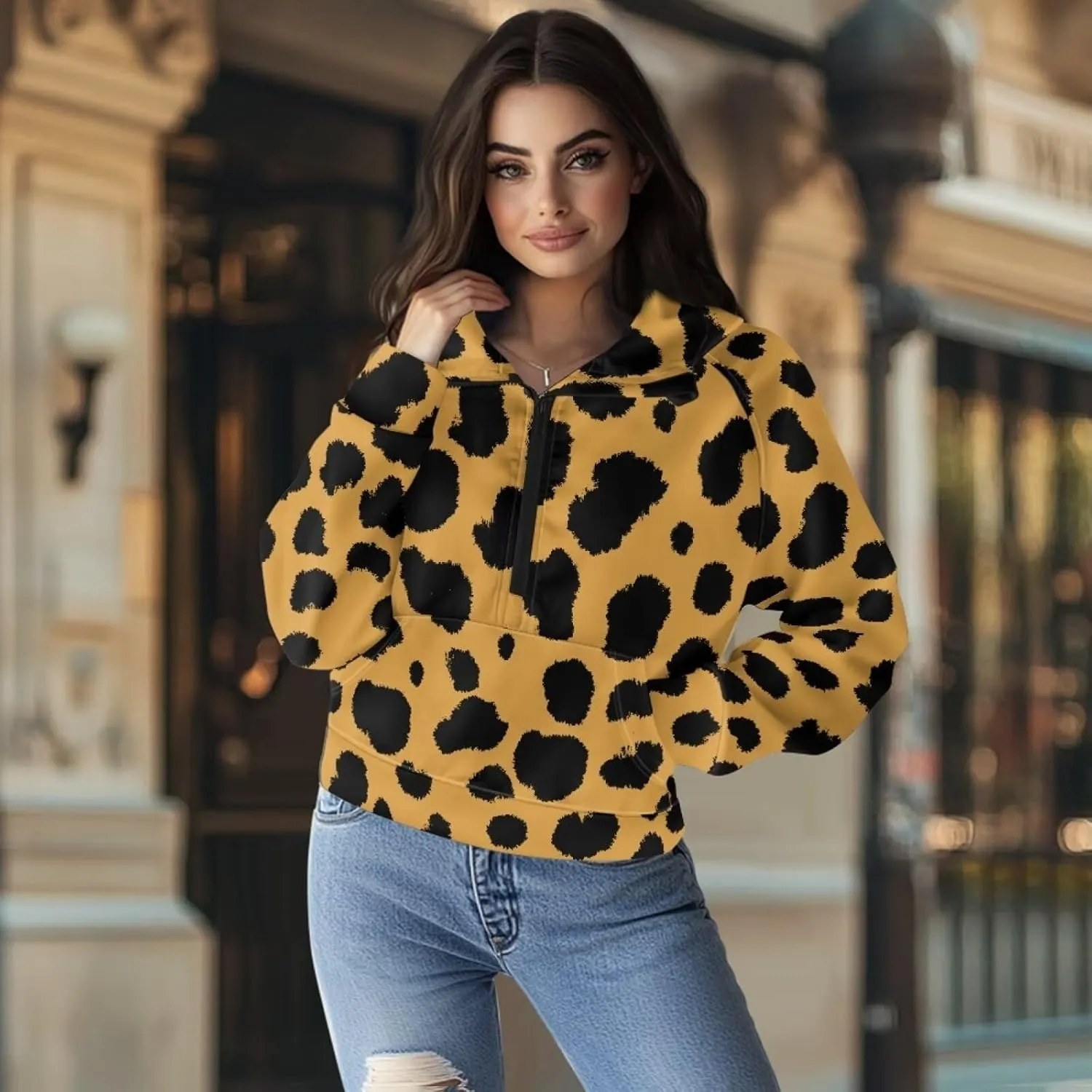 Women's Half Zip Hoodie Causal Raglan Sleeve Pullover Hooded Sweatshirt Cozy Soft Athletic Hoodie