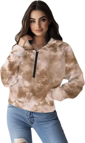 Women's Half Zip Hoodie Causal Raglan Sleeve Pullover Hooded Sweatshirt Cozy Soft Athletic Hoodie