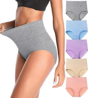 Women's High Waist Cotton Underwear Stretch Briefs Soft Comfy Ladies Panties MultiPack