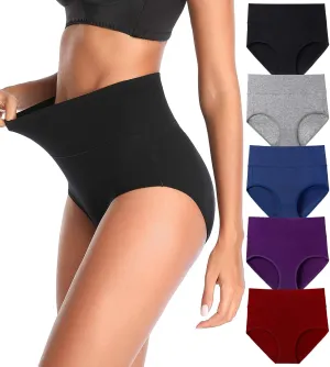 Women's High Waist Cotton Underwear Stretch Briefs Soft Comfy Ladies Panties MultiPack