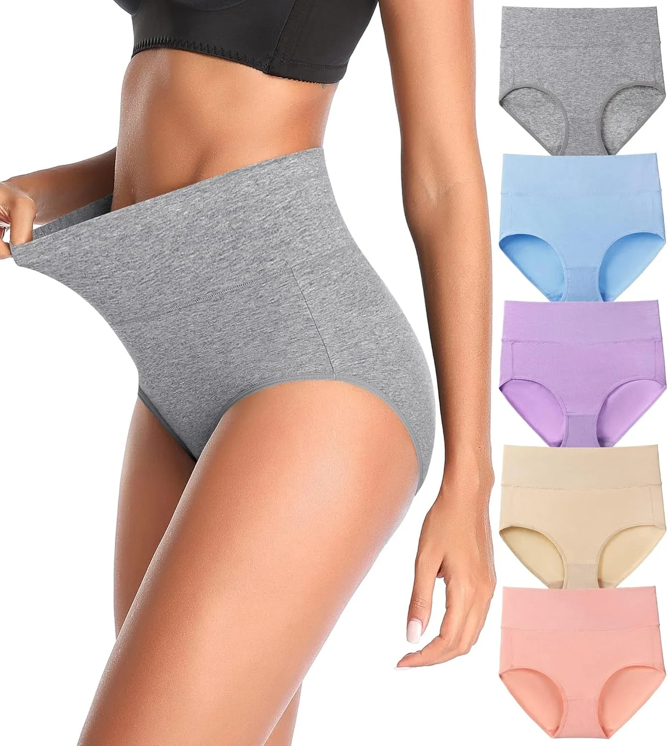 Women's High Waist Cotton Underwear Stretch Briefs Soft Comfy Ladies Panties MultiPack