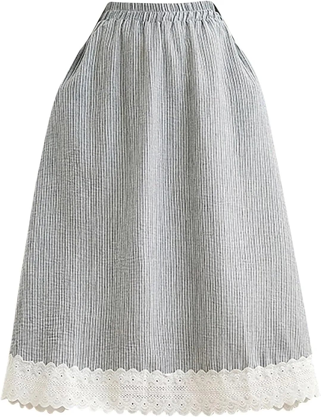 Women's High Waist Long Skirt Summer A-Line Boho Maxi Skirts Casual Tiered Skirts Trendy Lace Trim Ruffle Skirt