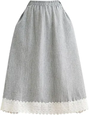Women's High Waist Long Skirt Summer A-Line Boho Maxi Skirts Casual Tiered Skirts Trendy Lace Trim Ruffle Skirt