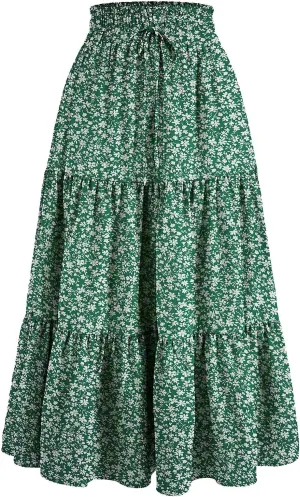 Women's Layered Tiered Maxi Skirt Elegant High Waist Flowy Boho Ruffle Beach Skirts Trendy A Line Summer 2025