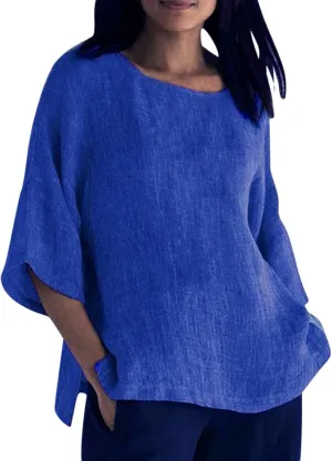 Women's Linen Shirts Summer Linen Bohemian Long Sleeve Tunic Tops Casual Loose Fit Basic Crewneck Tshirts