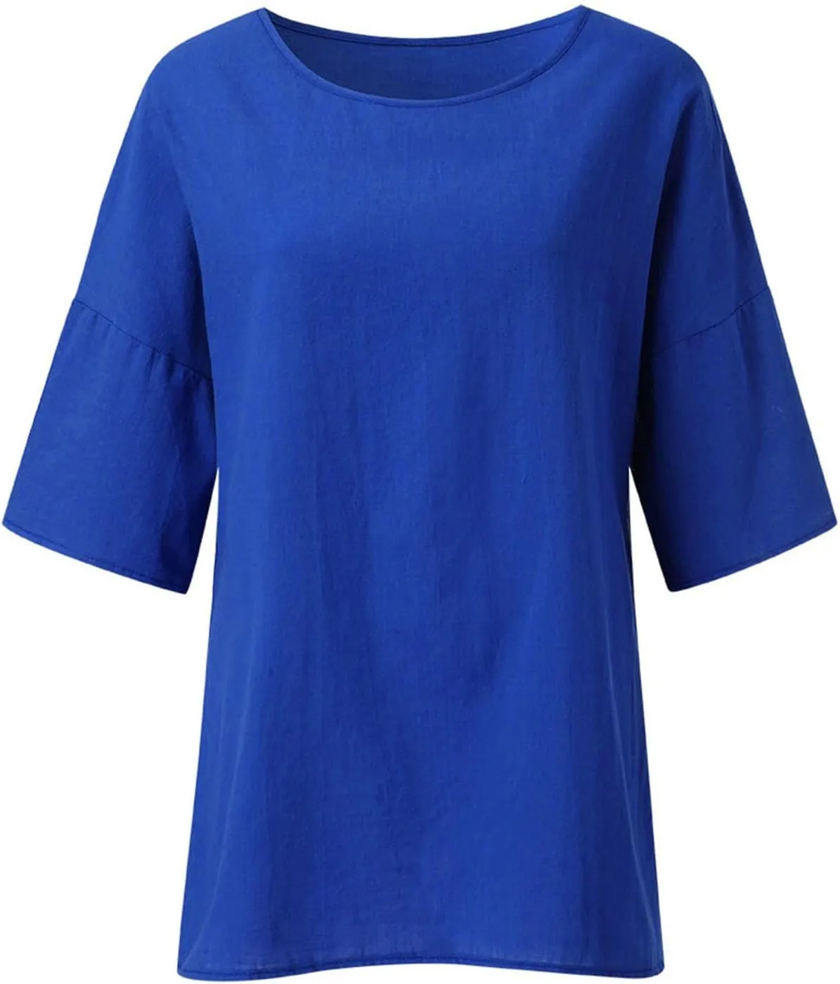 Women's Linen Shirts Summer Linen Bohemian Long Sleeve Tunic Tops Casual Loose Fit Basic Crewneck Tshirts