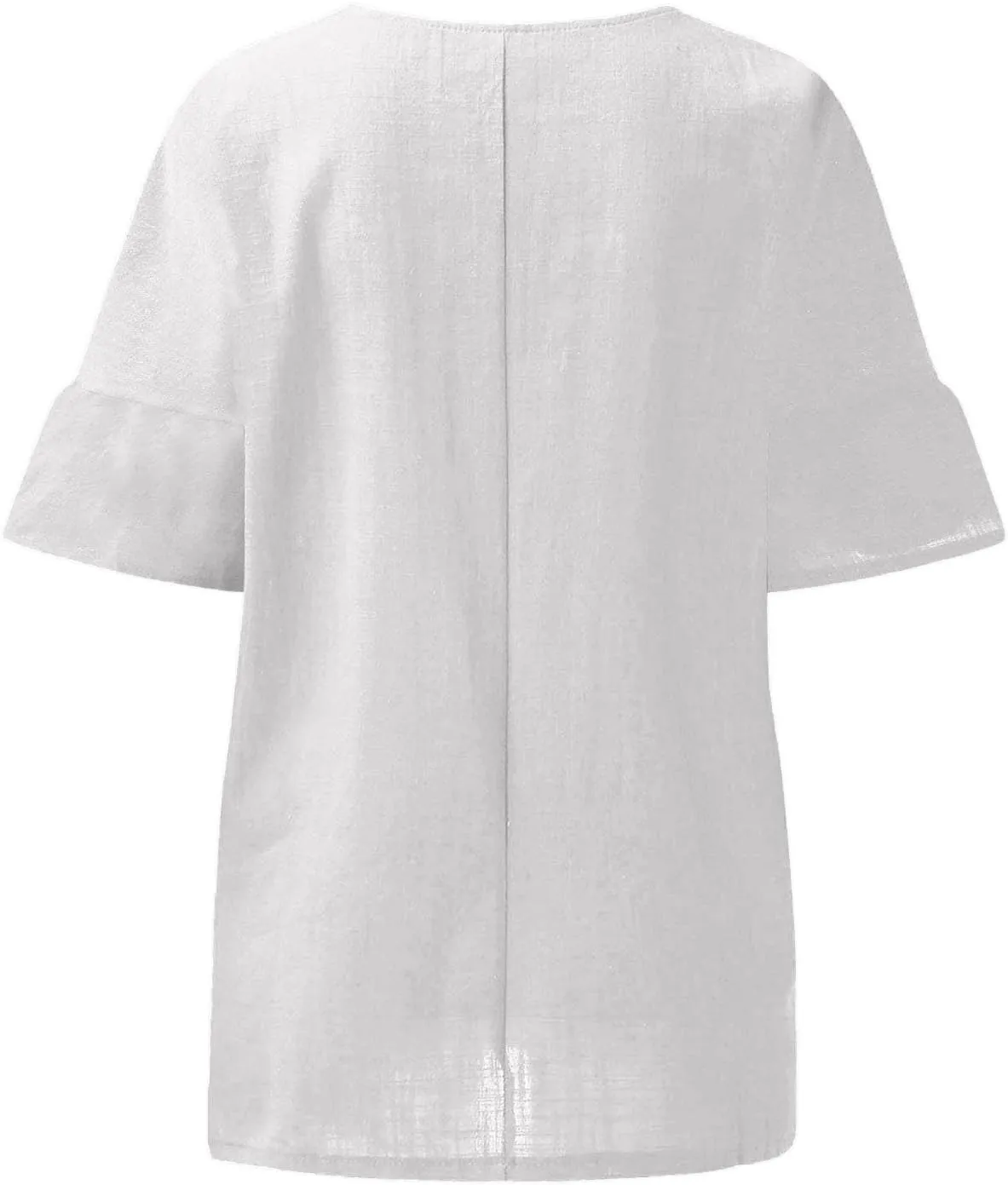 Women's Linen Shirts V Neck Button Up Blouse Lapel Collar Basic Tee Shirt Short Sleeve Loose Tunics Top