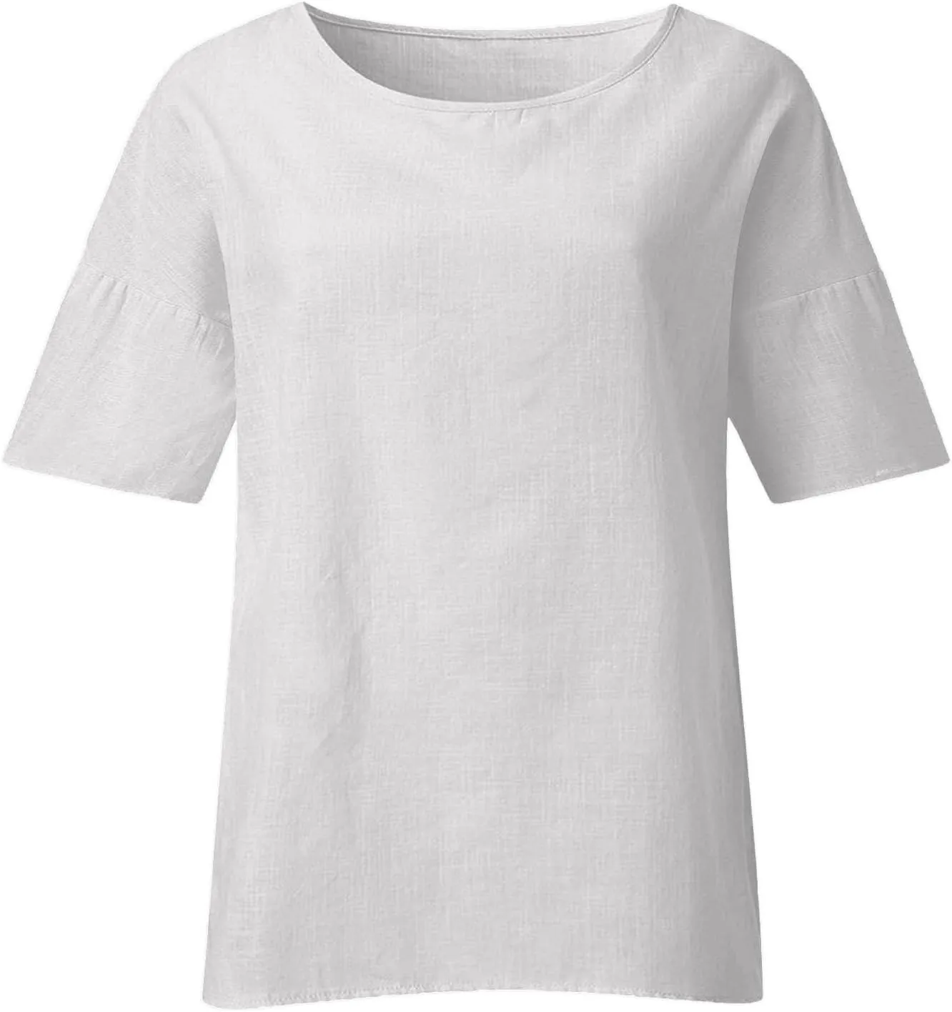 Women's Linen Shirts V Neck Button Up Blouse Lapel Collar Basic Tee Shirt Short Sleeve Loose Tunics Top