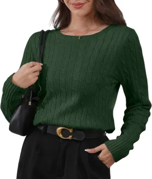 Womens Long Sleeve Cable Knit Sweater Jumper Crewneck Pullover Soft Dressy Casual Cute Tops