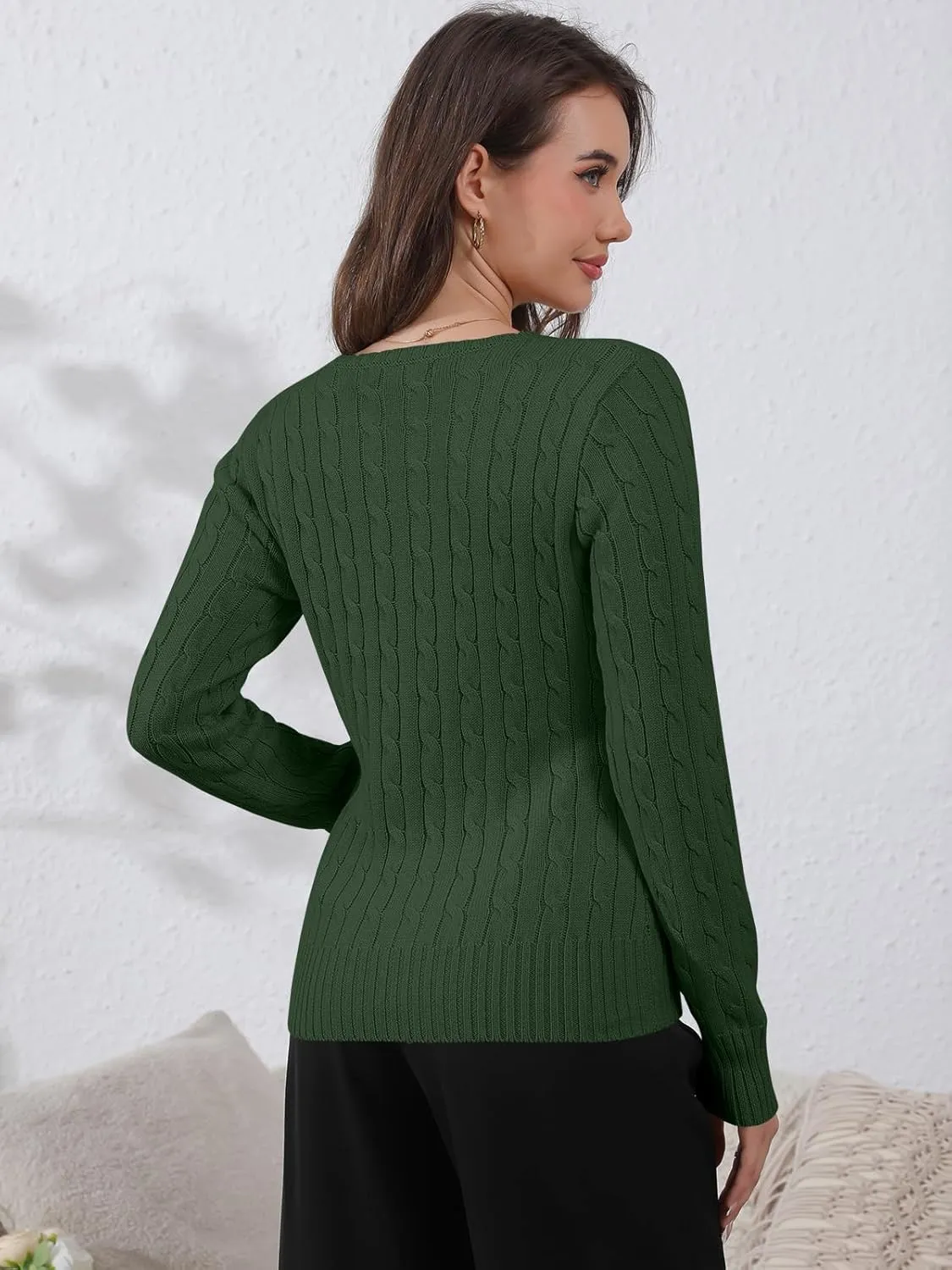 Womens Long Sleeve Cable Knit Sweater Jumper Crewneck Pullover Soft Dressy Casual Cute Tops