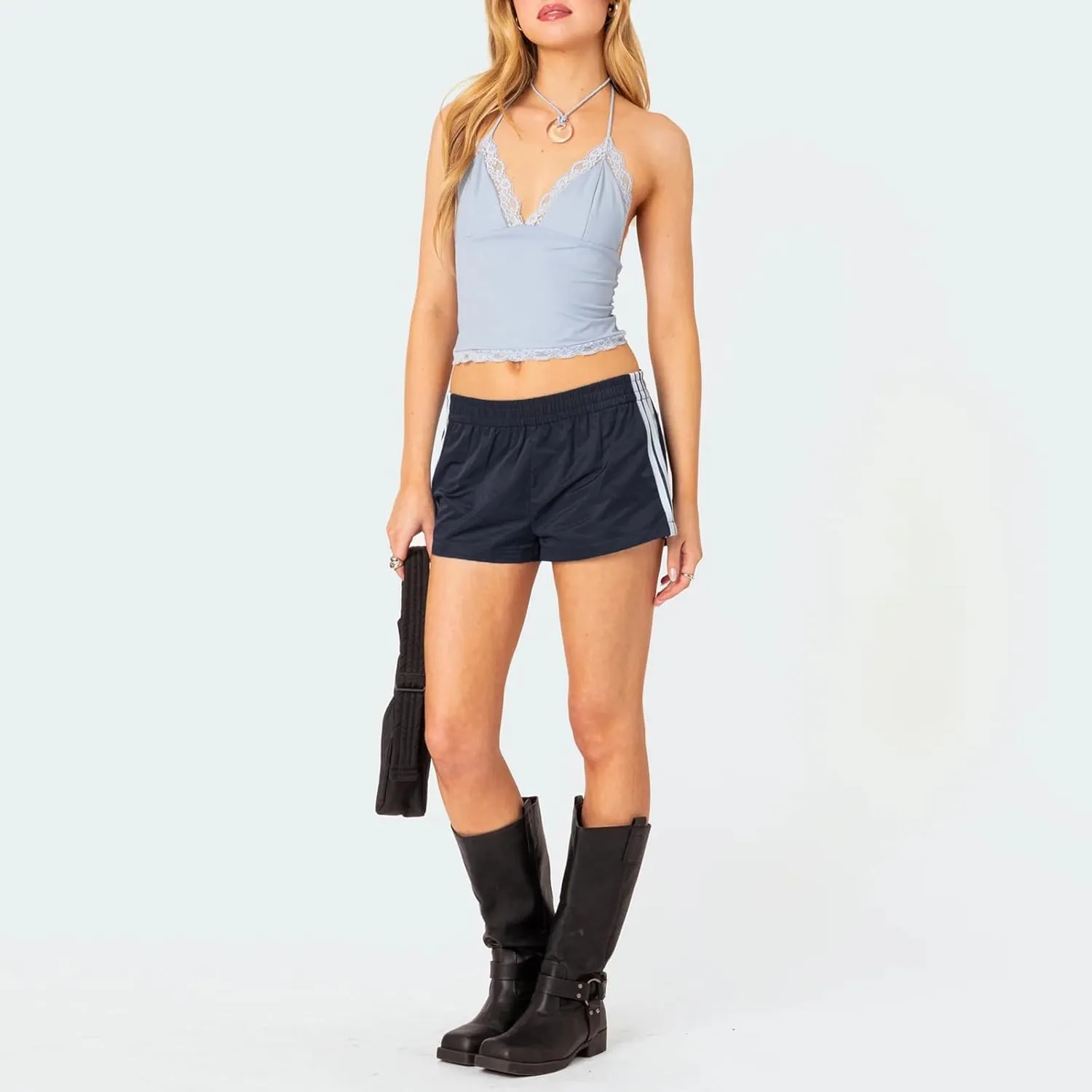 Womens Low Waisted Running Shorts Side Striped Quick Dry Athletic Workout Shorts Elastic Waist Lounge Workout Shorts