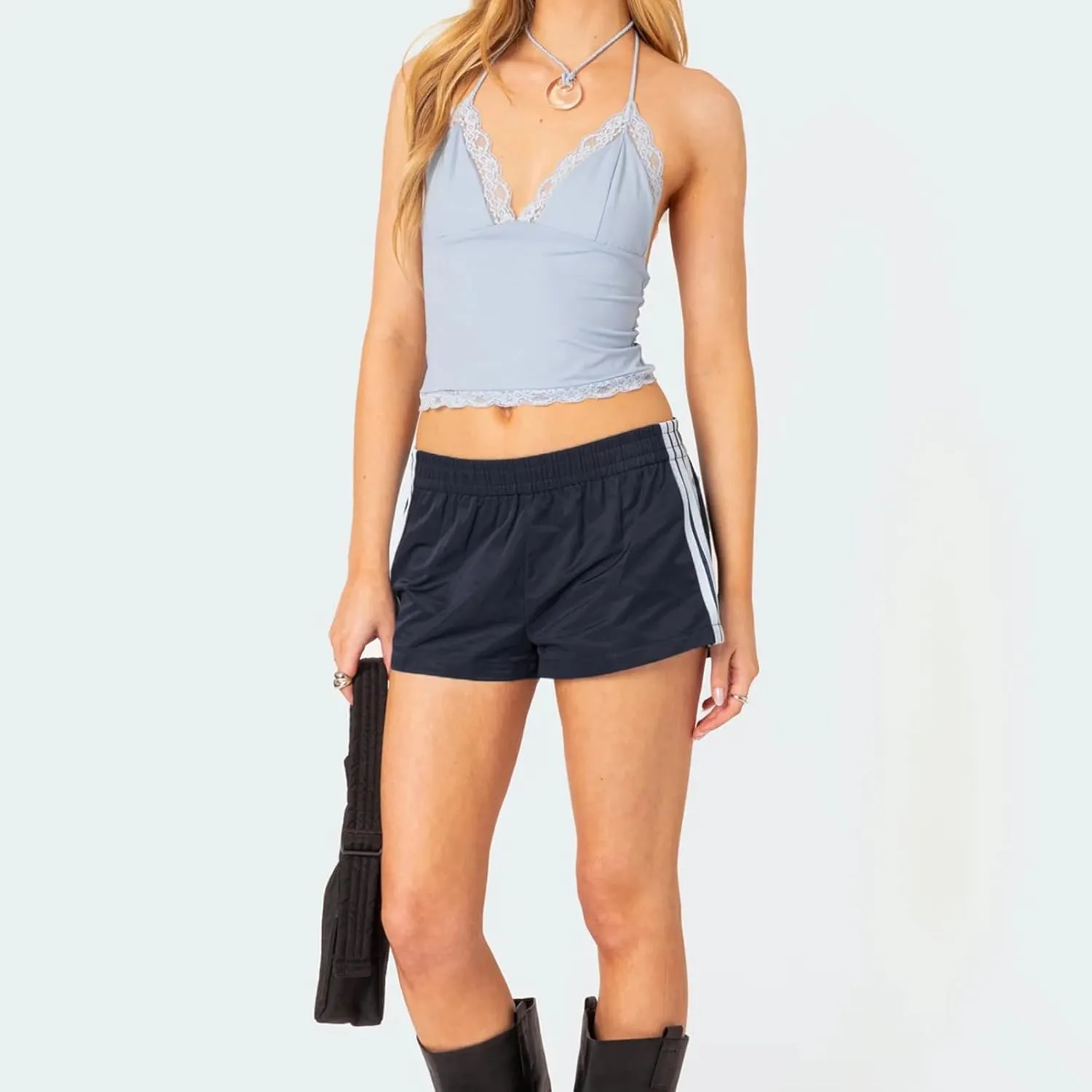 Womens Low Waisted Running Shorts Side Striped Quick Dry Athletic Workout Shorts Elastic Waist Lounge Workout Shorts