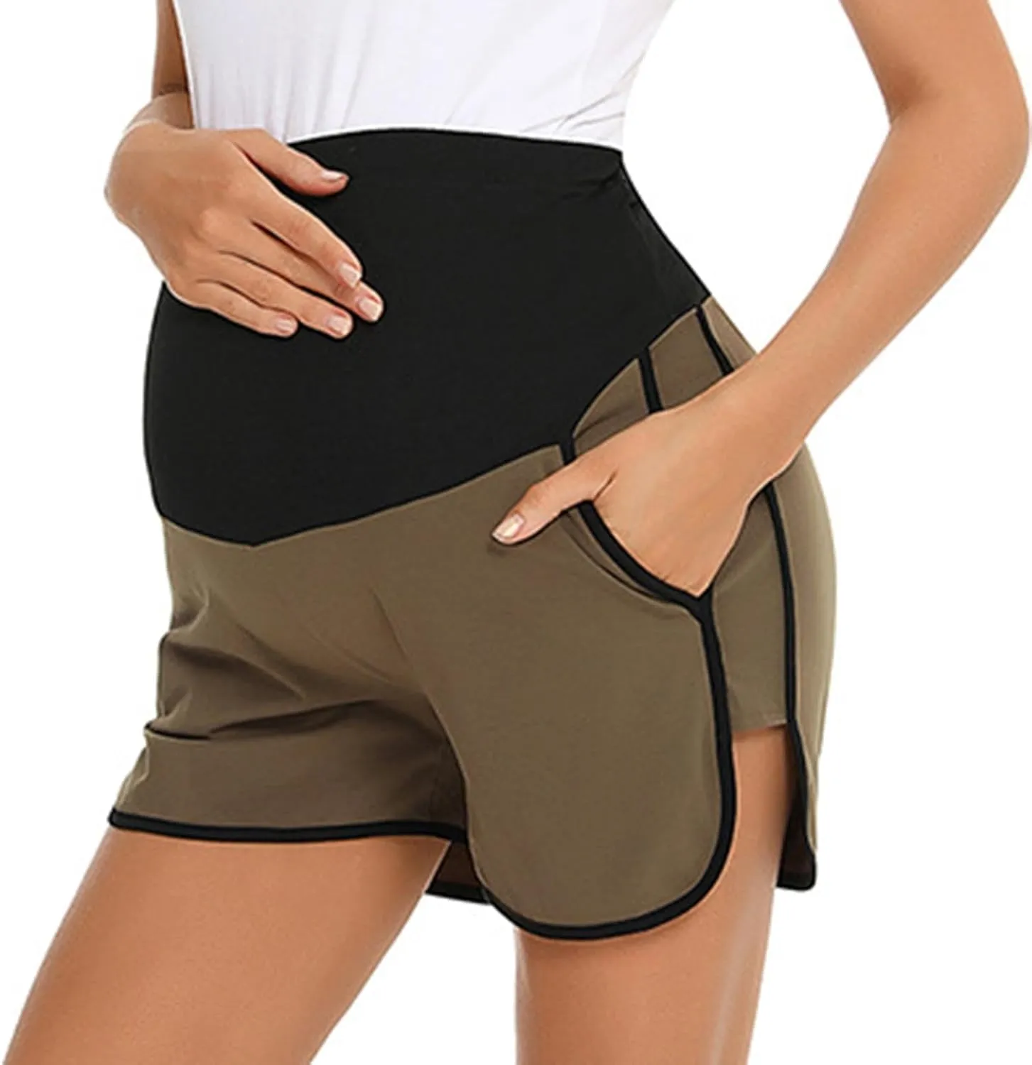 Women's Maternity Shorts Over Belly Pregnancy Lounge Workout Running Pajama Lightweight Sleep Shorts with Pockets