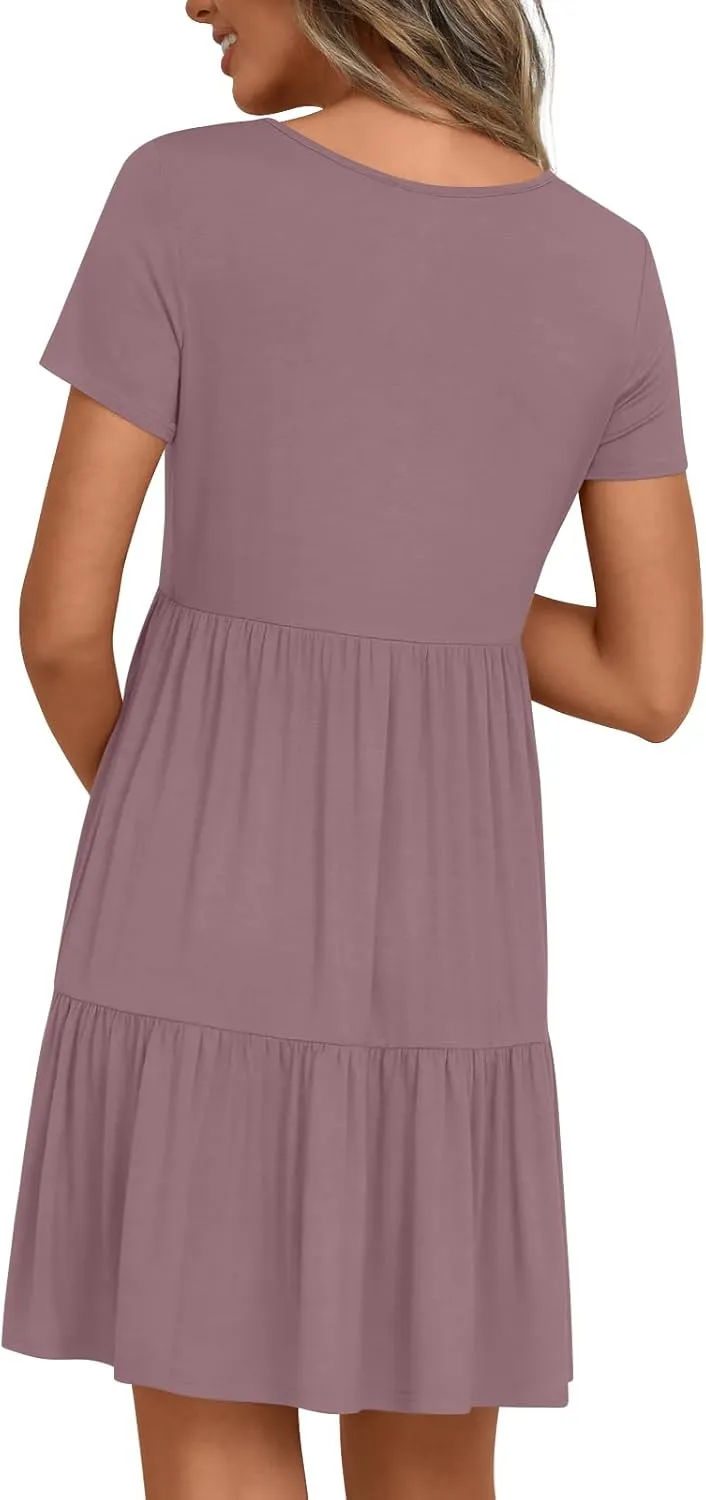 Women's Maternity Summer Short Sleeve Dresses Ruffle Tiered Swing Loose Fit Pregnancy Dress
