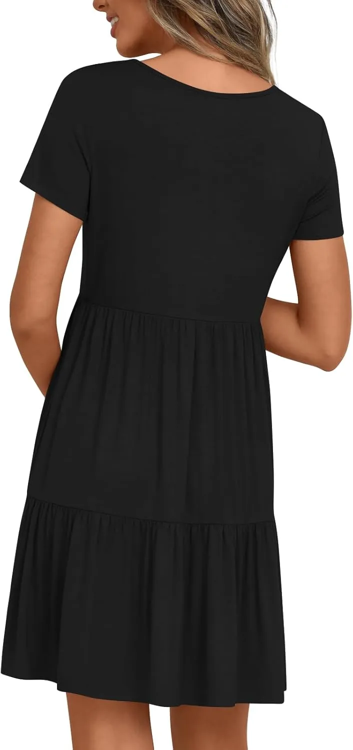 Women's Maternity Summer Short Sleeve Dresses Ruffle Tiered Swing Loose Fit Pregnancy Dress