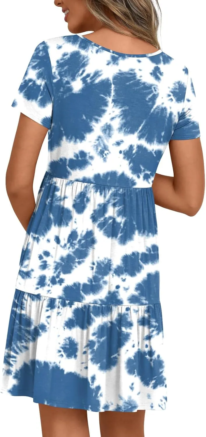 Women's Maternity Summer Short Sleeve Dresses Ruffle Tiered Swing Loose Fit Pregnancy Dress