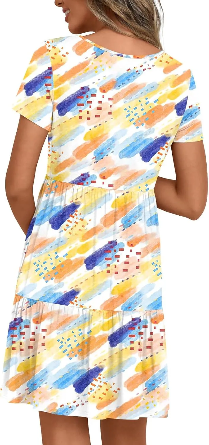Women's Maternity Summer Short Sleeve Dresses Ruffle Tiered Swing Loose Fit Pregnancy Dress