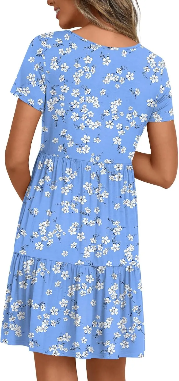 Women's Maternity Summer Short Sleeve Dresses Ruffle Tiered Swing Loose Fit Pregnancy Dress