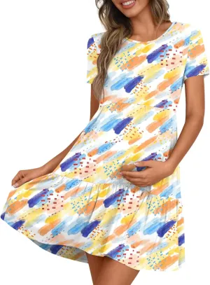 Women's Maternity Summer Short Sleeve Dresses Ruffle Tiered Swing Loose Fit Pregnancy Dress