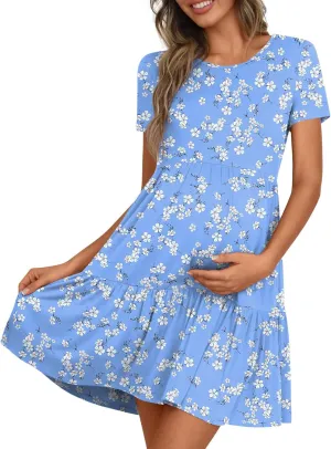 Women's Maternity Summer Short Sleeve Dresses Ruffle Tiered Swing Loose Fit Pregnancy Dress