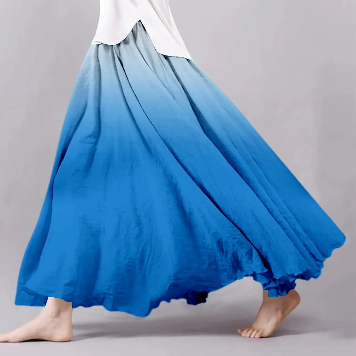 Womens Maxi Skirt Dress Boho Flowy Swing A-Line Elastic Waist Pleated Beach Vacation Long Skirrts Swimsuit Cover Ups
