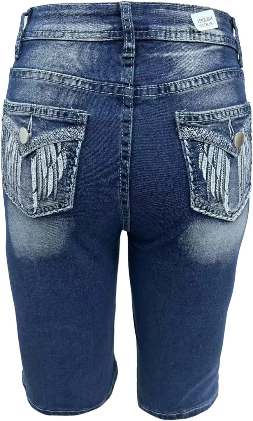 Women's Mid-Rise Denim Shorts,High-Waisted Stretch Fashion Hole Bottom Denim Pants,Comfortable Summer