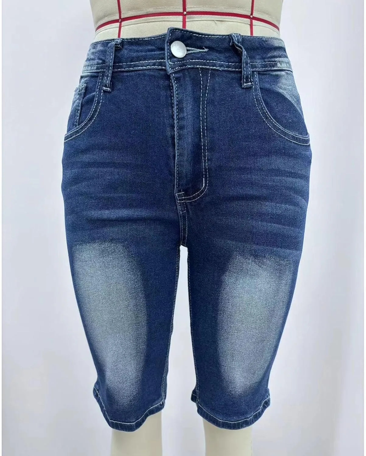 Women's Mid-Rise Denim Shorts,High-Waisted Stretch Fashion Hole Bottom Denim Pants,Comfortable Summer