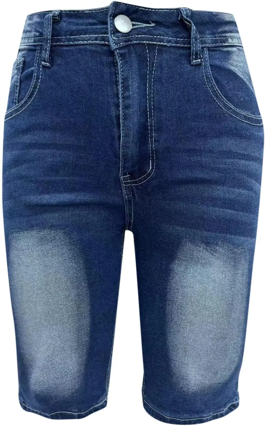 Women's Mid-Rise Denim Shorts,High-Waisted Stretch Fashion Hole Bottom Denim Pants,Comfortable Summer