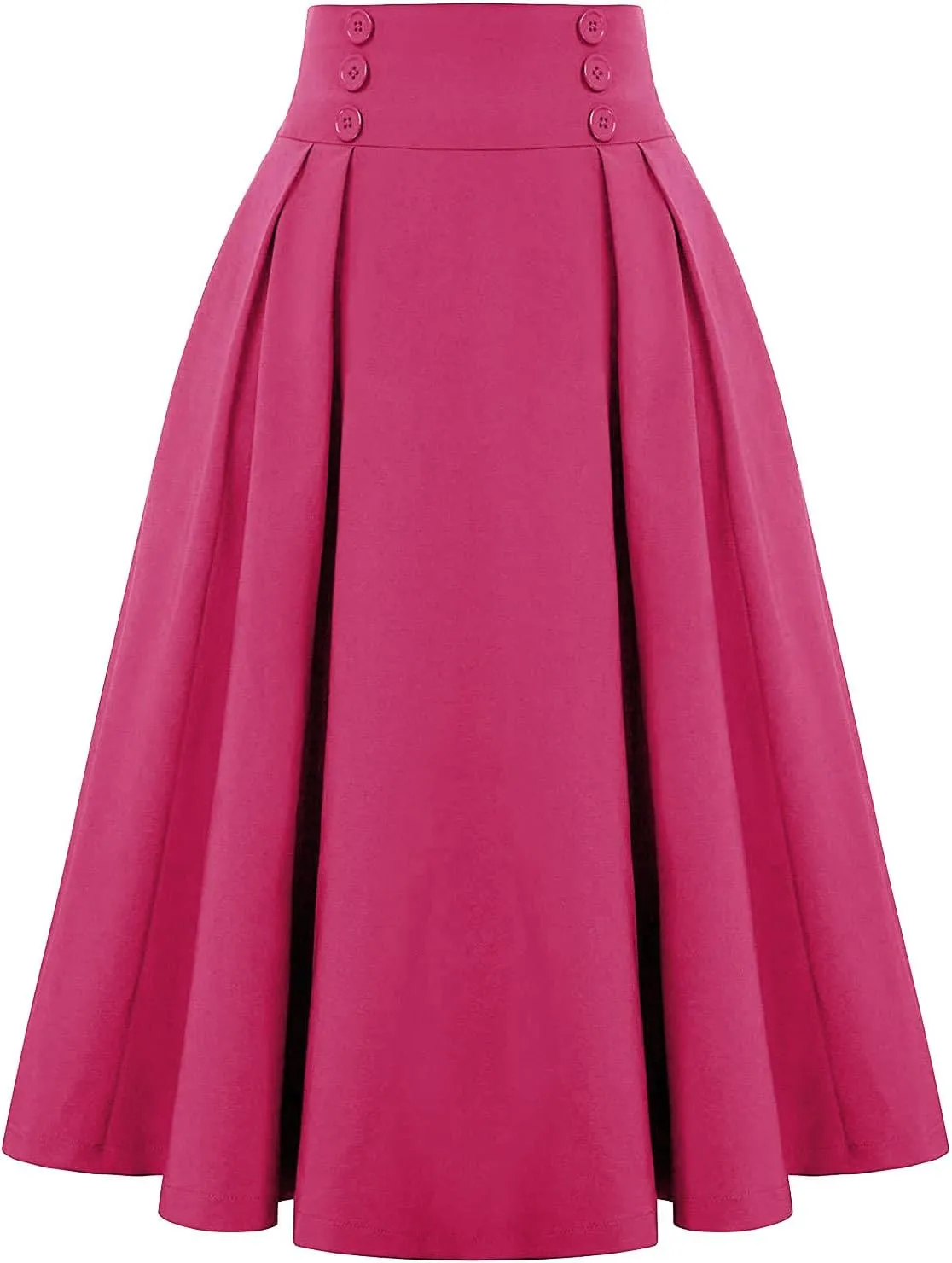 Womens Midi Skirts Vintage High Waist Business Casual Office Wear to Work Pleated A-Line Flared Long Skirt Dresses