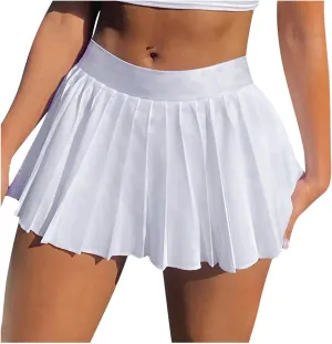 Womens Mini Skirts for Summer 2025 Trendy Ruffle Hem Mid Waisted Elastic Girls Y2K Fashion Mini Skirts Party Clothes