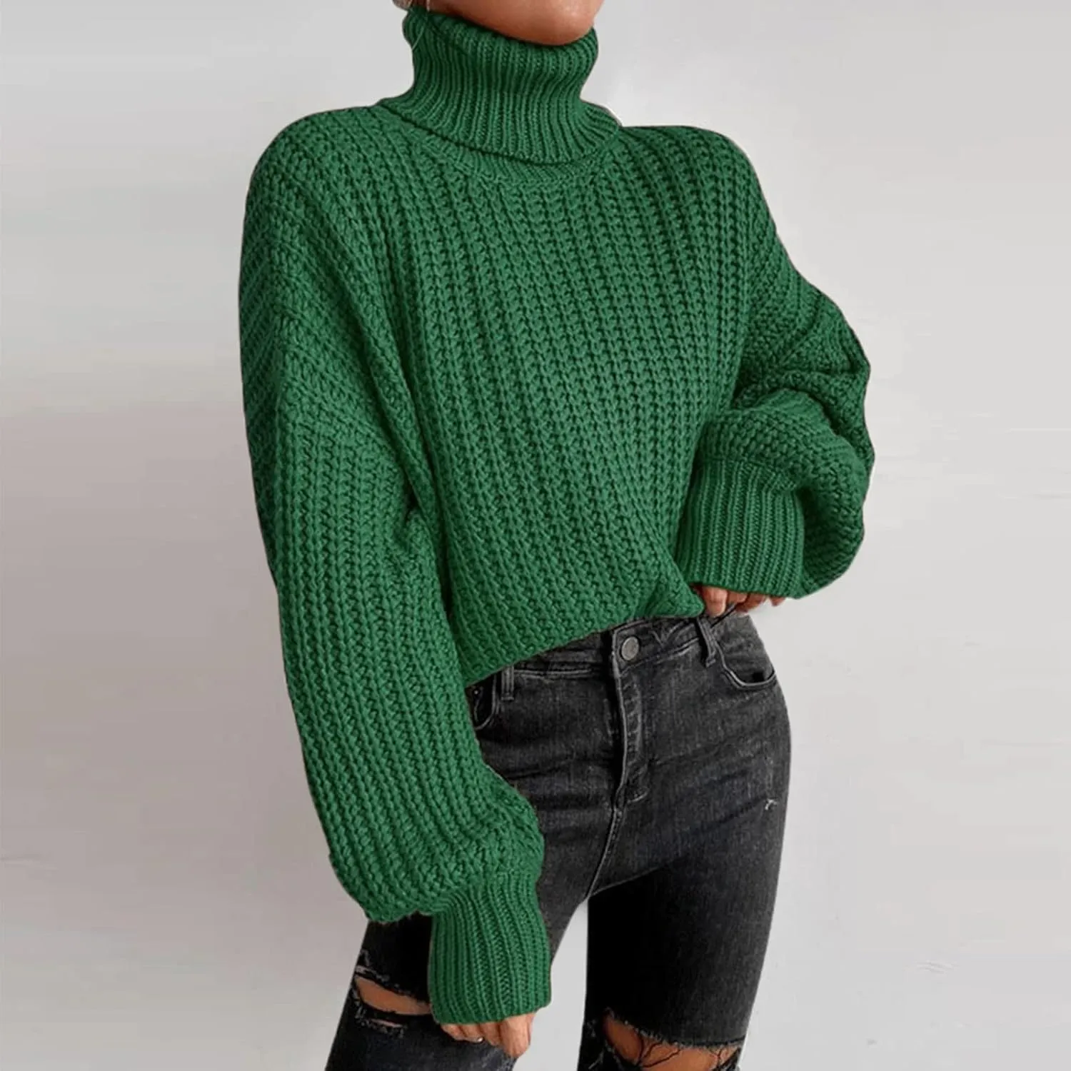Women's Mock Turtleneck Oversized Loose Sweaters Fall Winter Long Sleeve Pullover Casual Solid Jumper Tops with Ribbing Edge