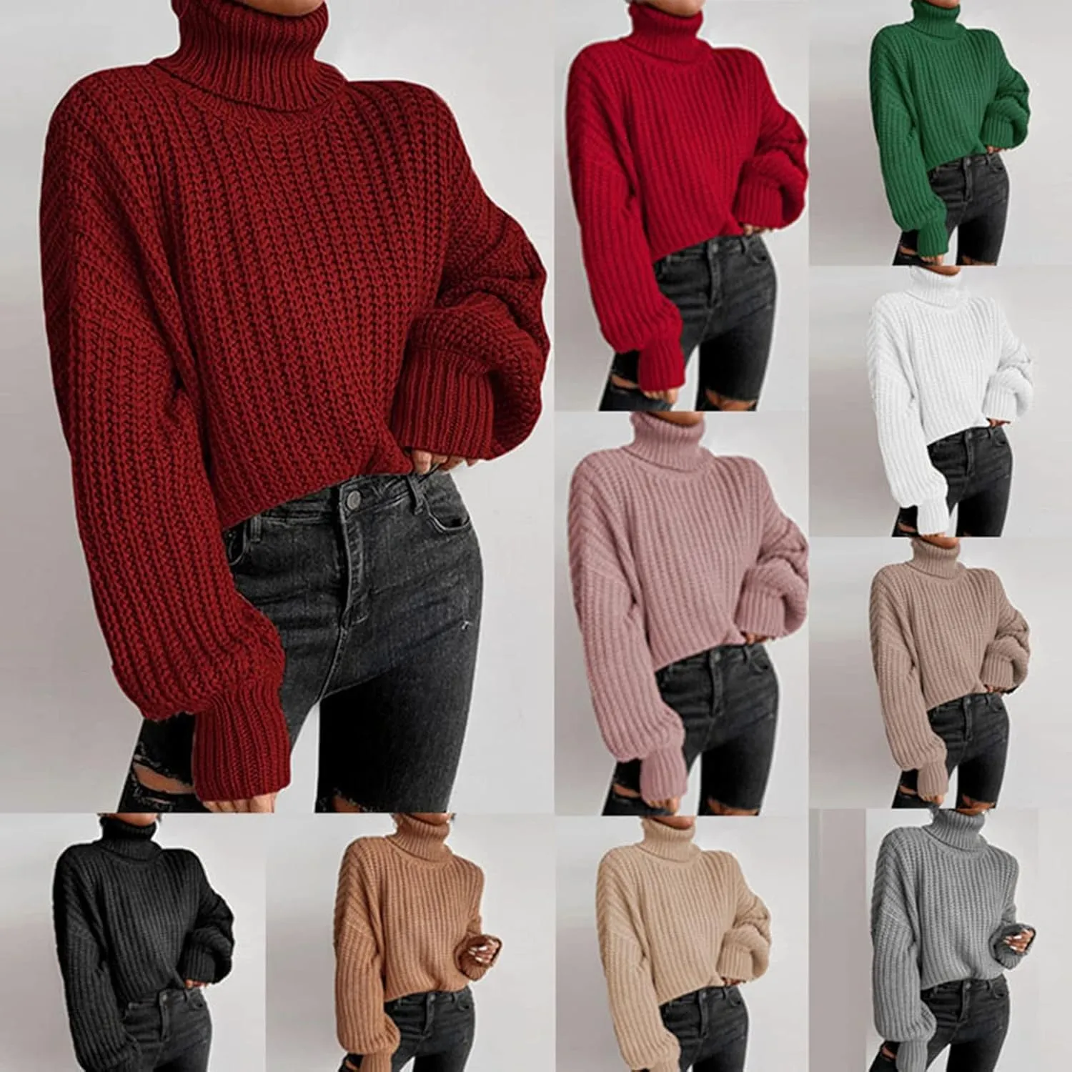 Women's Mock Turtleneck Oversized Loose Sweaters Fall Winter Long Sleeve Pullover Casual Solid Jumper Tops with Ribbing Edge