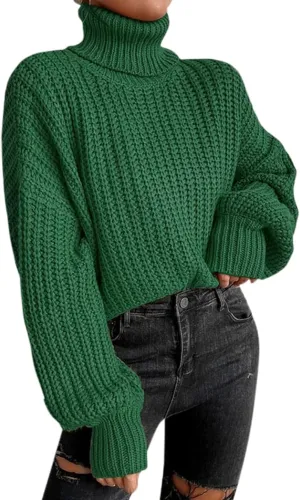 Women's Mock Turtleneck Oversized Loose Sweaters Fall Winter Long Sleeve Pullover Casual Solid Jumper Tops with Ribbing Edge
