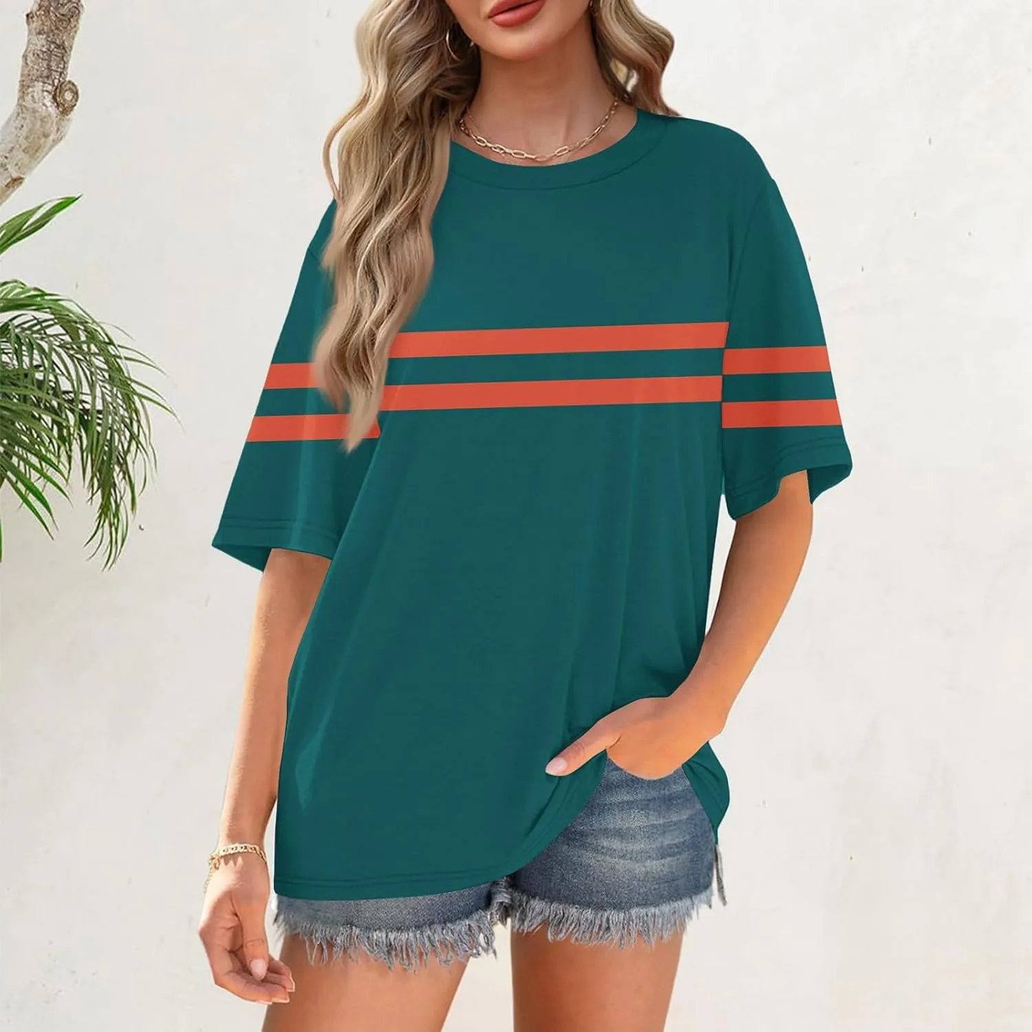 Womens Oversized Striped T Shirts Loose Fit Crewneck Short Sleeve Tops Summer Casual Blouse Y2K 2025 Basic Tee