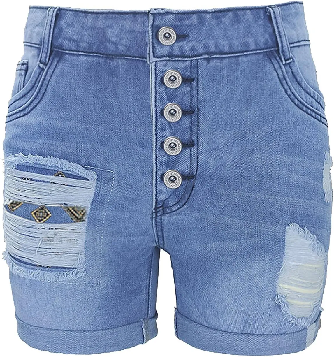 Women's Ripped Denim Shorts with Pockets,High-Waisted Stretch Fit,Distressed Hem Casual Summer Style