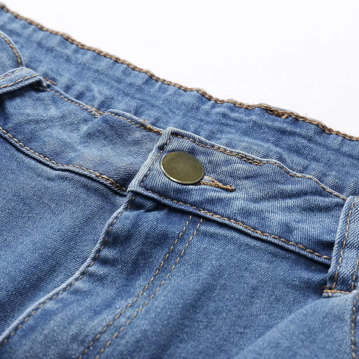 Women's Ripped Denim Shorts with Pockets,High-Waisted Stretch Fit,Distressed Hem Casual Summer Style