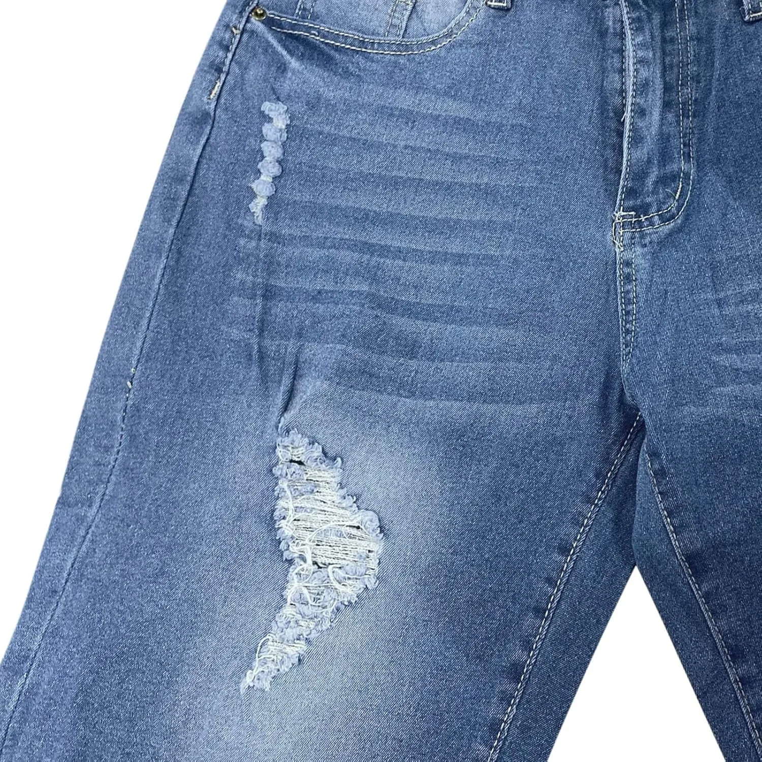 Women's Ripped Denim Shorts with Pockets,High-Waisted Stretch Fit,Distressed Hem Casual Summer Style