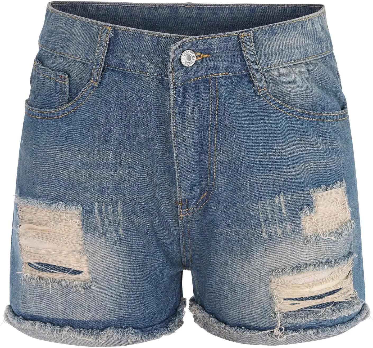 Women's Ripped Denim Shorts with Pockets,High-Waisted Stretch Fit,Distressed Hem Casual Summer Style