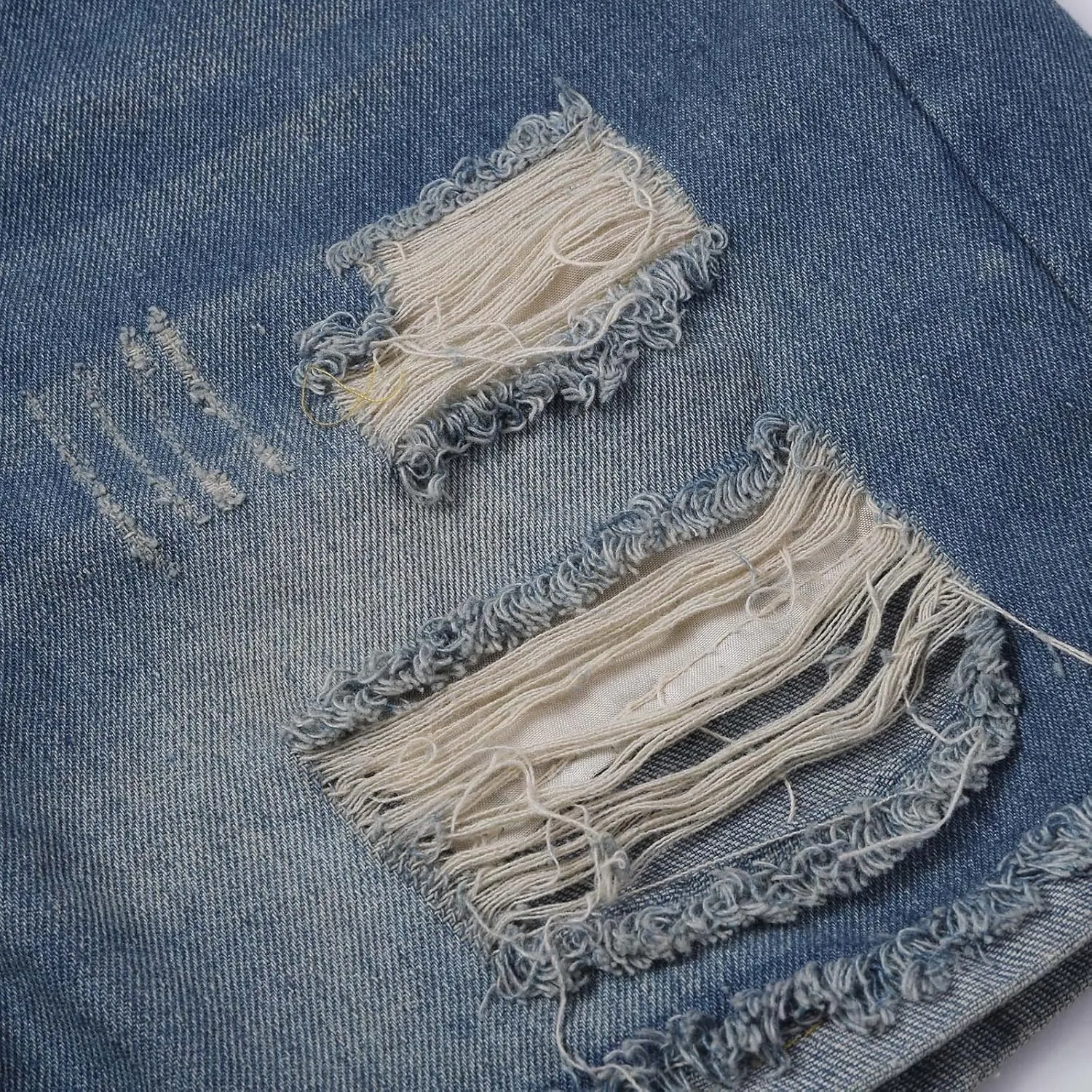 Women's Ripped Denim Shorts with Pockets,High-Waisted Stretch Fit,Distressed Hem Casual Summer Style