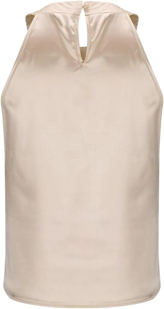 Womens Silk Satin Tank Tops Halter Neck Sleeveless Pullover Top 2025 Summer Basic Blouse Fashion Work Tshirts