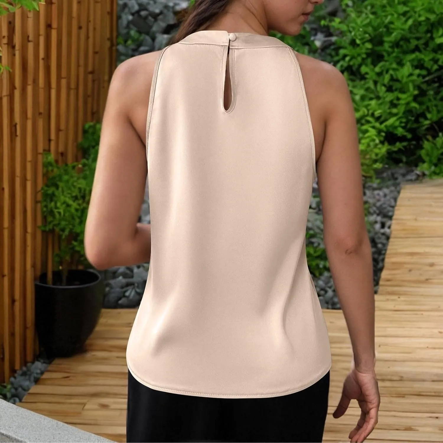 Womens Silk Satin Tank Tops Halter Neck Sleeveless Pullover Top 2025 Summer Basic Blouse Fashion Work Tshirts