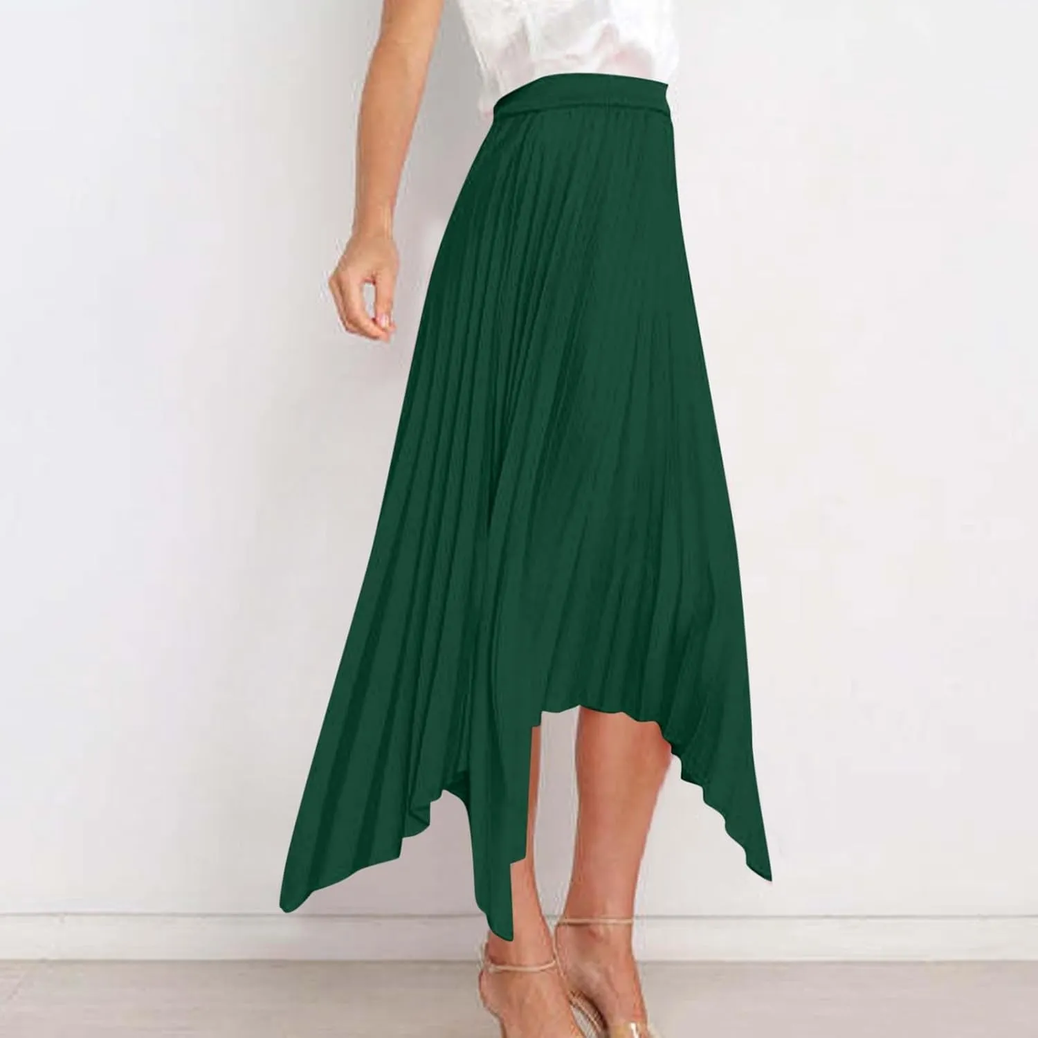 Women's Solid Flared Skirts Lightweight Elastic High Waist Long Midi A Line Skirt Flowy 2025 Fashion Summer Dresses