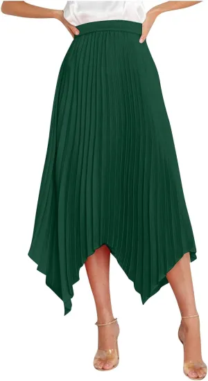 Women's Solid Flared Skirts Lightweight Elastic High Waist Long Midi A Line Skirt Flowy 2025 Fashion Summer Dresses